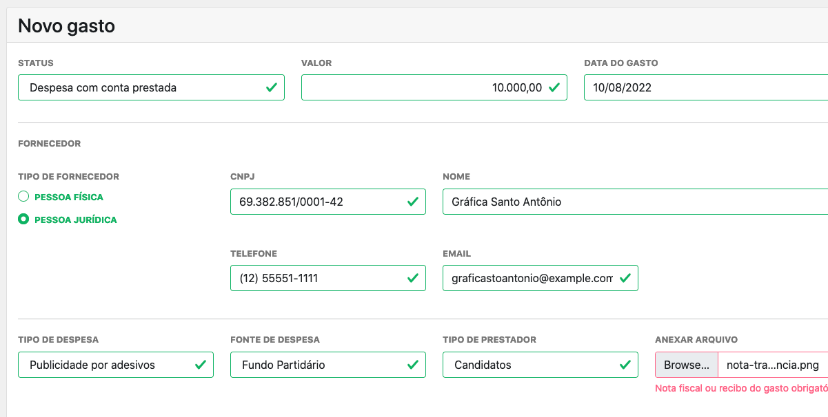 Screenshot ferramenta de Finanças